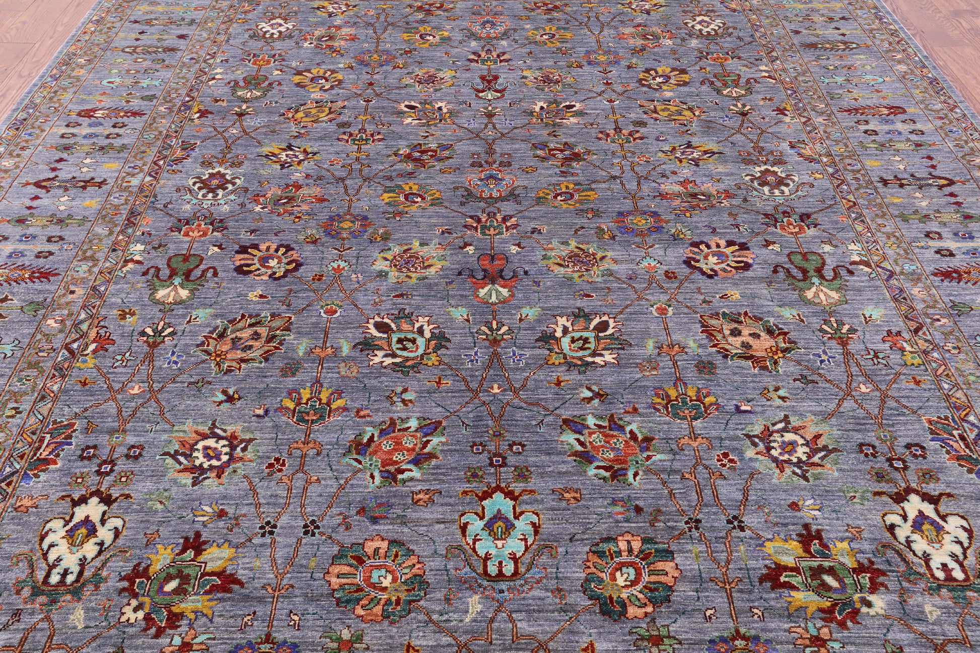 Grey Peshawar Hand Knotted Wool Rug - 9' 2" X 11' 10" - Golden Nile