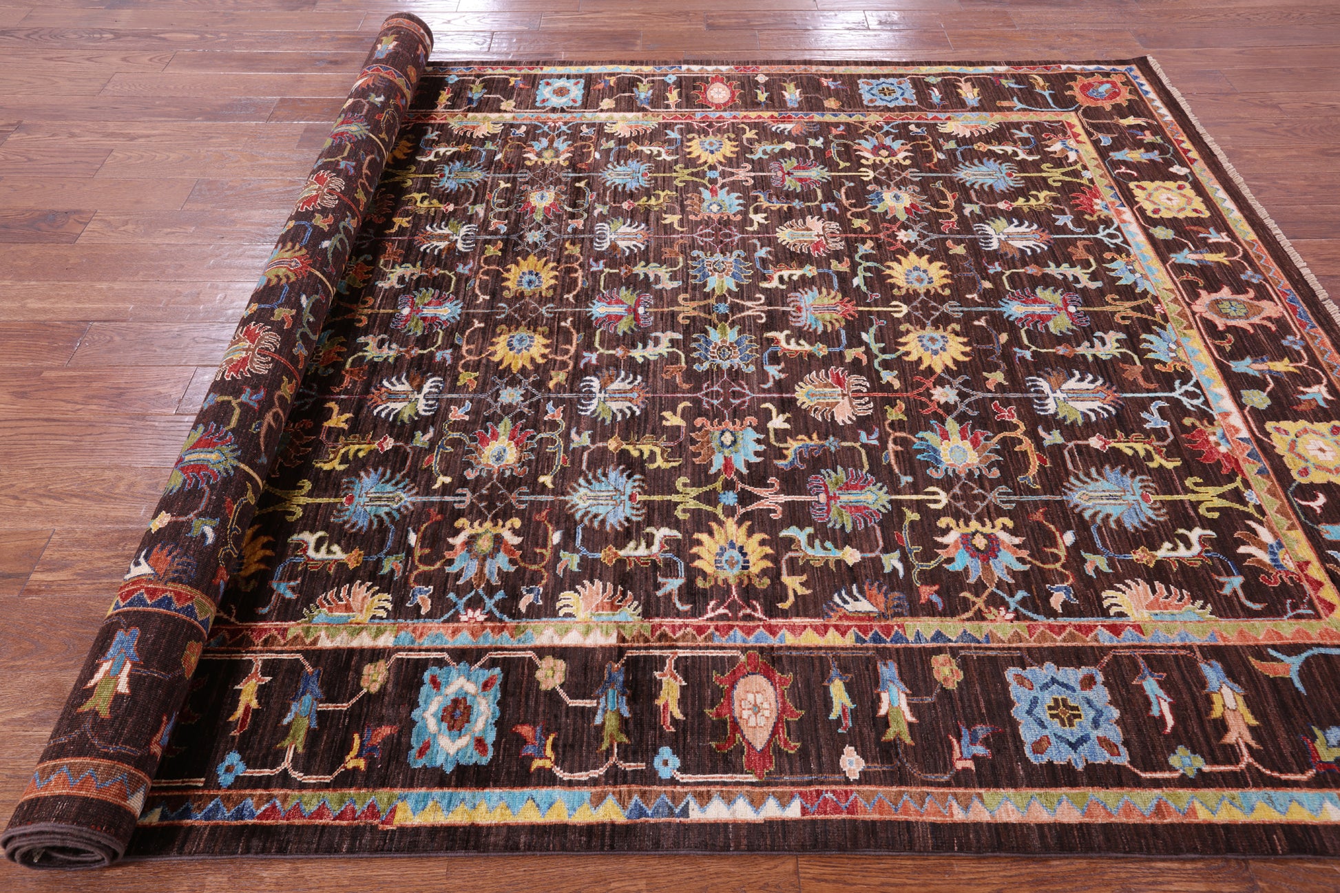 Brown Persian Tabriz Hand Knotted Wool Rug - 6' 11" X 10' 0" - Golden Nile