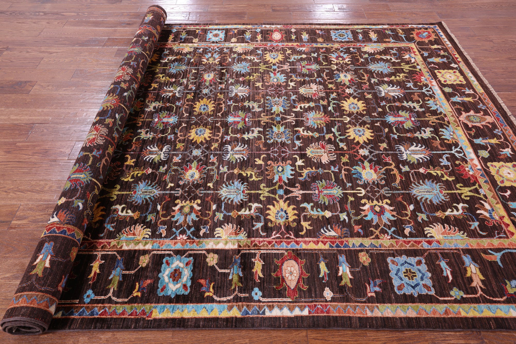 Brown Persian Tabriz Hand Knotted Wool Rug - 6' 11" X 10' 0" - Golden Nile