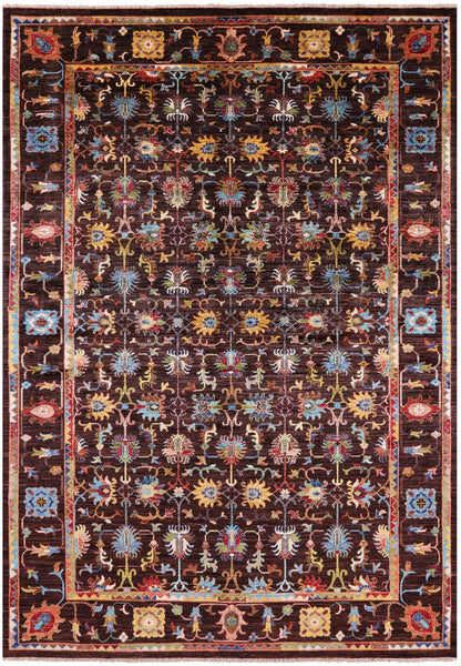 Brown Persian Tabriz Hand Knotted Wool Rug - 6' 11" X 10' 0" - Golden Nile