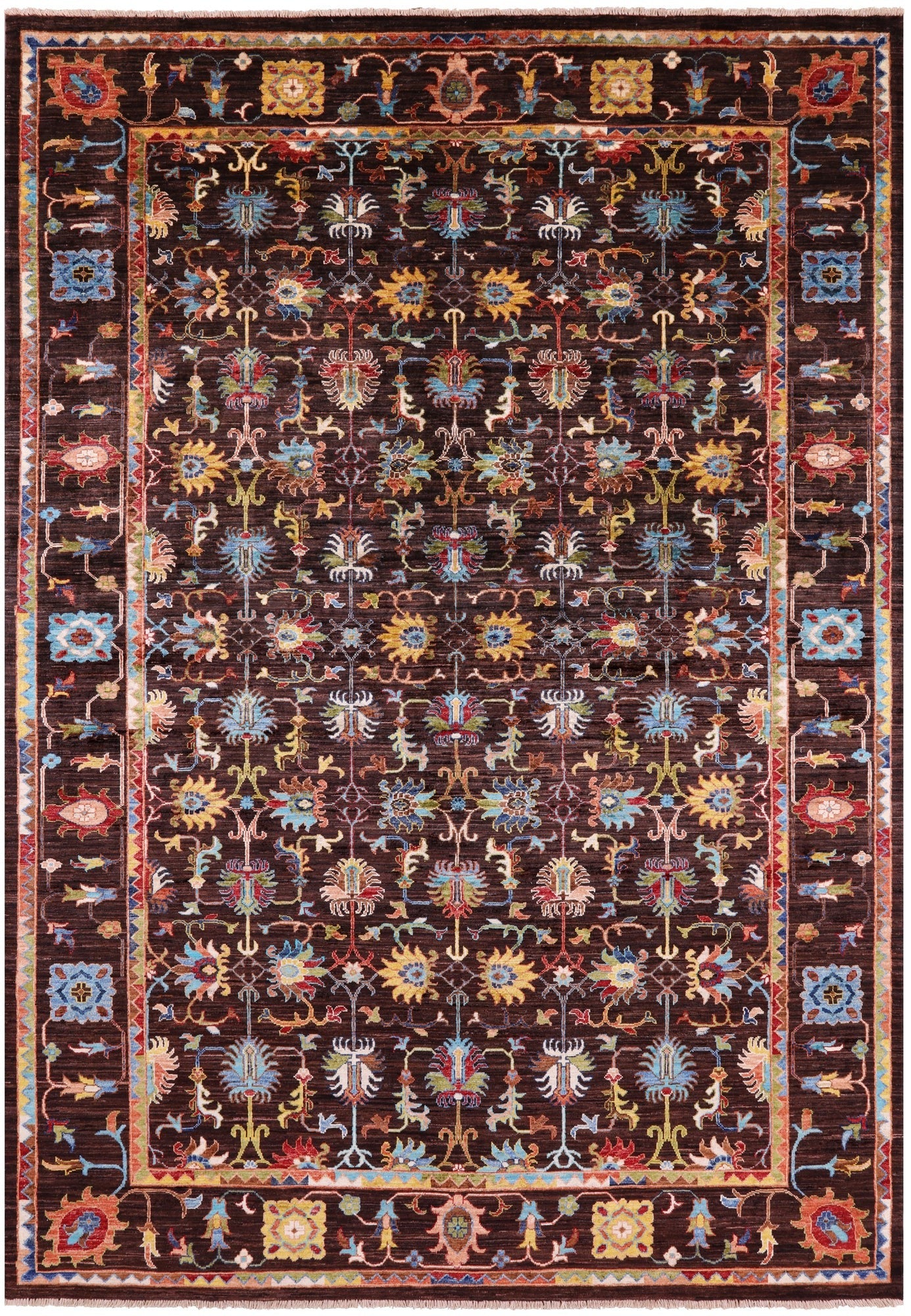 Brown Persian Tabriz Hand Knotted Wool Rug - 6' 11" X 10' 0" - Golden Nile