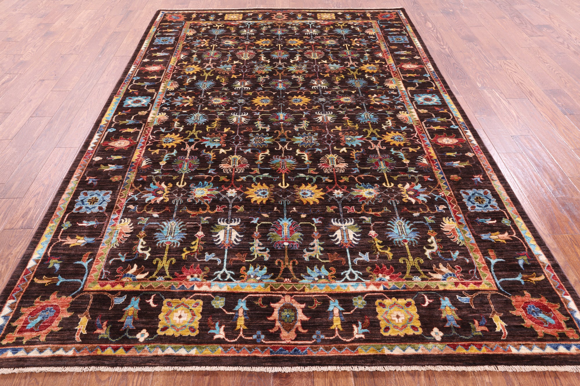 Brown Persian Tabriz Hand Knotted Wool Rug - 6' 11" X 10' 0" - Golden Nile
