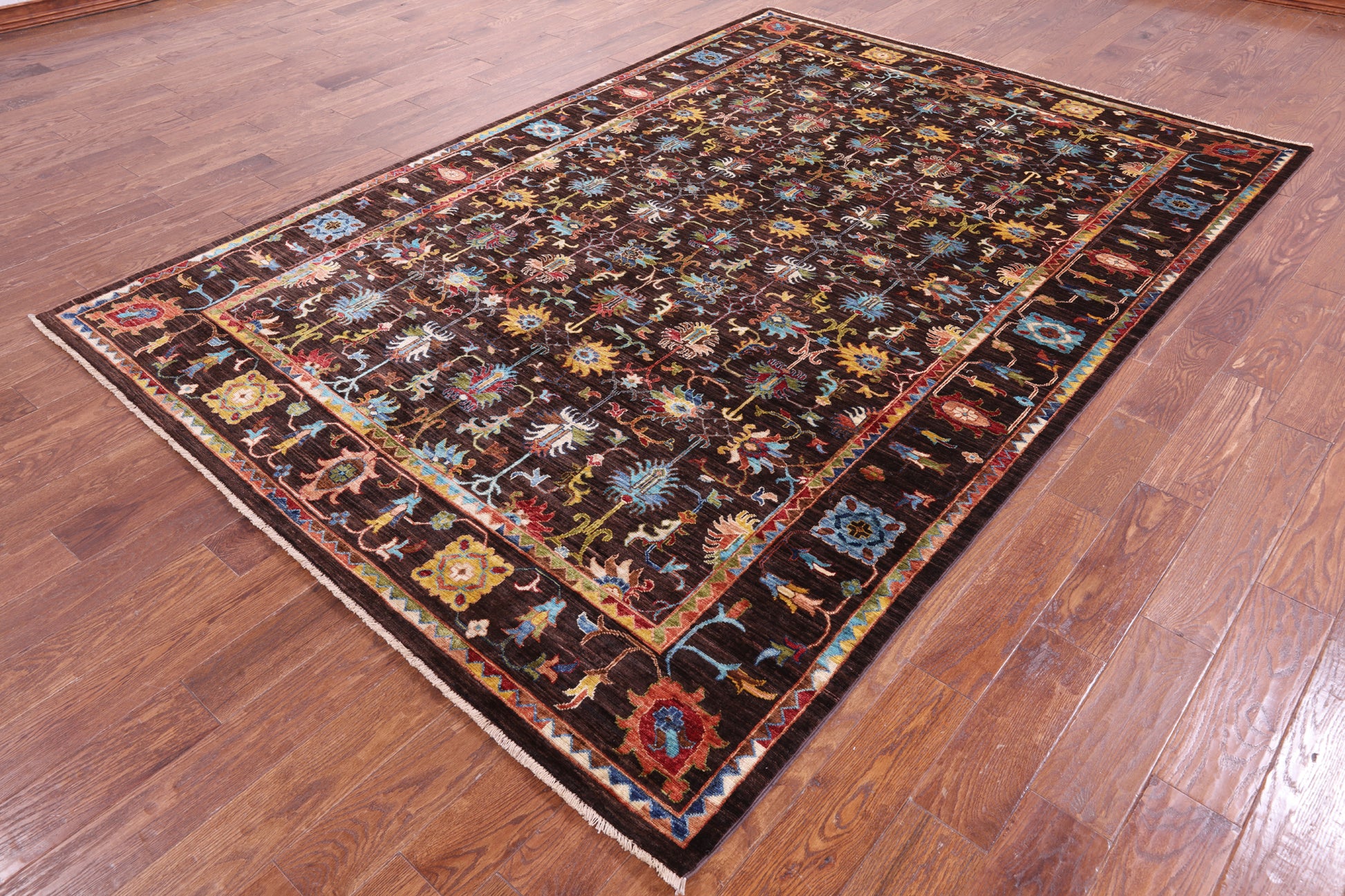 Brown Persian Tabriz Hand Knotted Wool Rug - 6' 11" X 10' 0" - Golden Nile