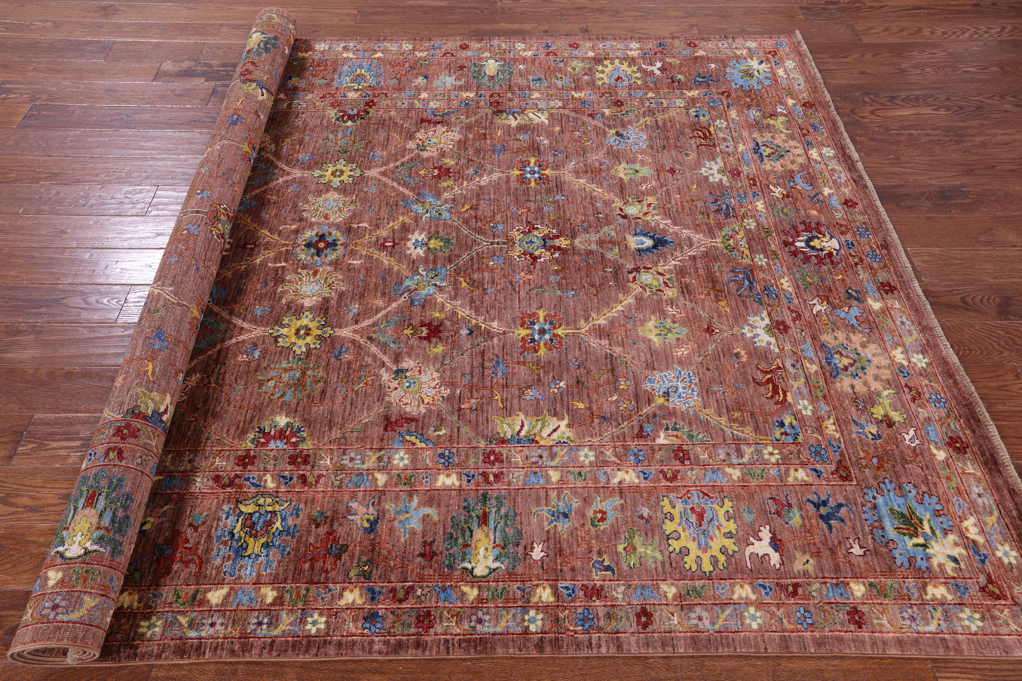 Brown Peshawar Hand Knotted Wool Rug - 6' 9" X 10' 1" - Golden Nile