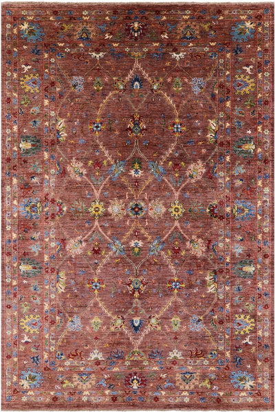 Brown Peshawar Hand Knotted Wool Rug - 6' 9" X 10' 1" - Golden Nile