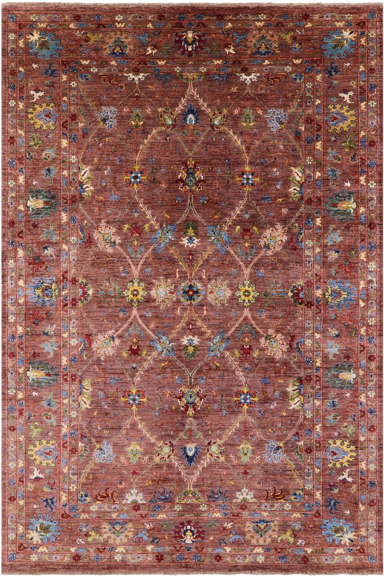 Brown Peshawar Hand Knotted Wool Rug - 6' 9" X 10' 1" - Golden Nile