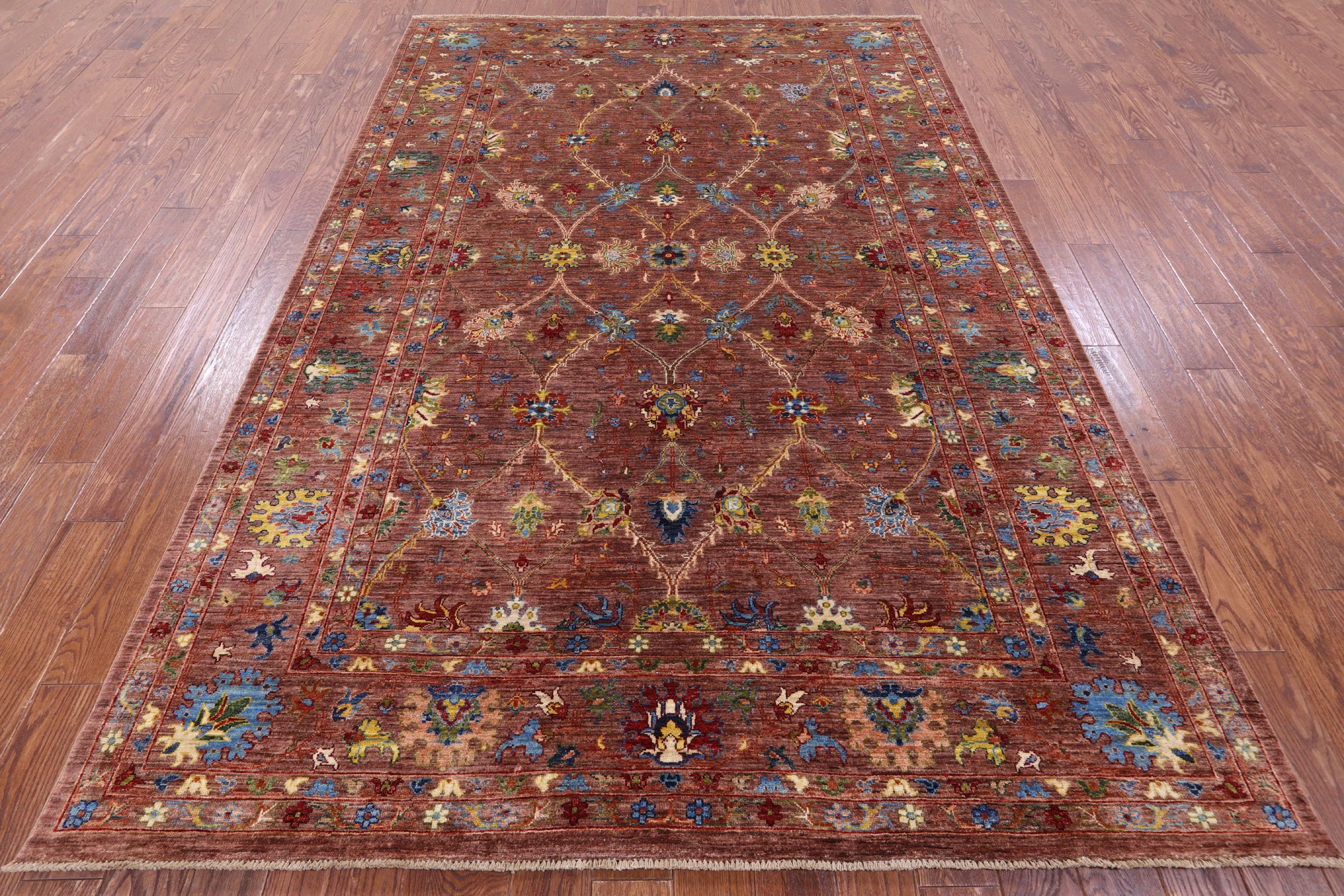 Brown Peshawar Hand Knotted Wool Rug - 6' 9" X 10' 1" - Golden Nile