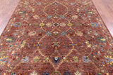 Brown Peshawar Hand Knotted Wool Rug - 6' 9" X 10' 1" - Golden Nile