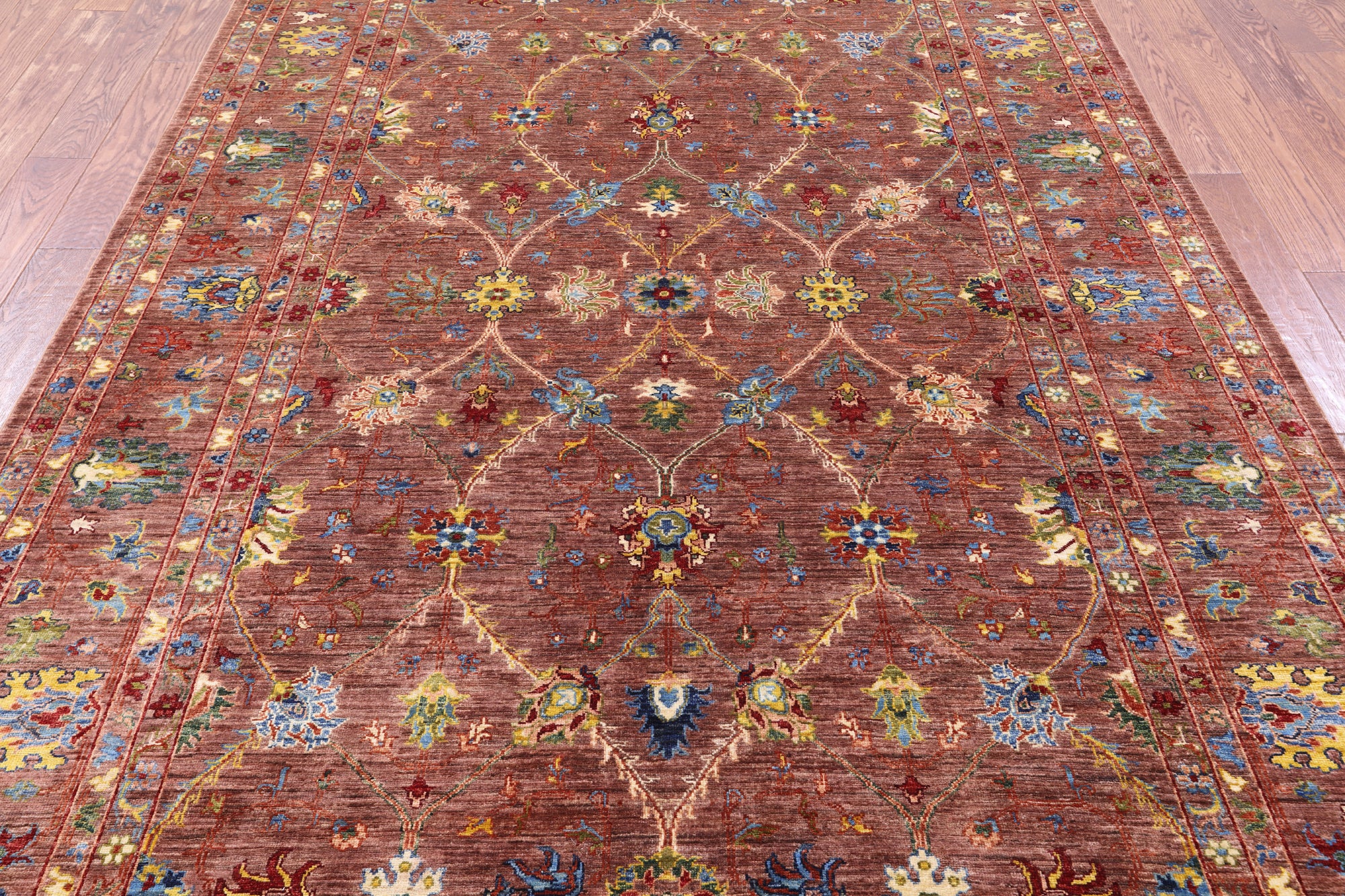 Brown Peshawar Hand Knotted Wool Rug - 6' 9" X 10' 1" - Golden Nile