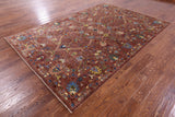 Brown Peshawar Hand Knotted Wool Rug - 6' 9" X 10' 1" - Golden Nile