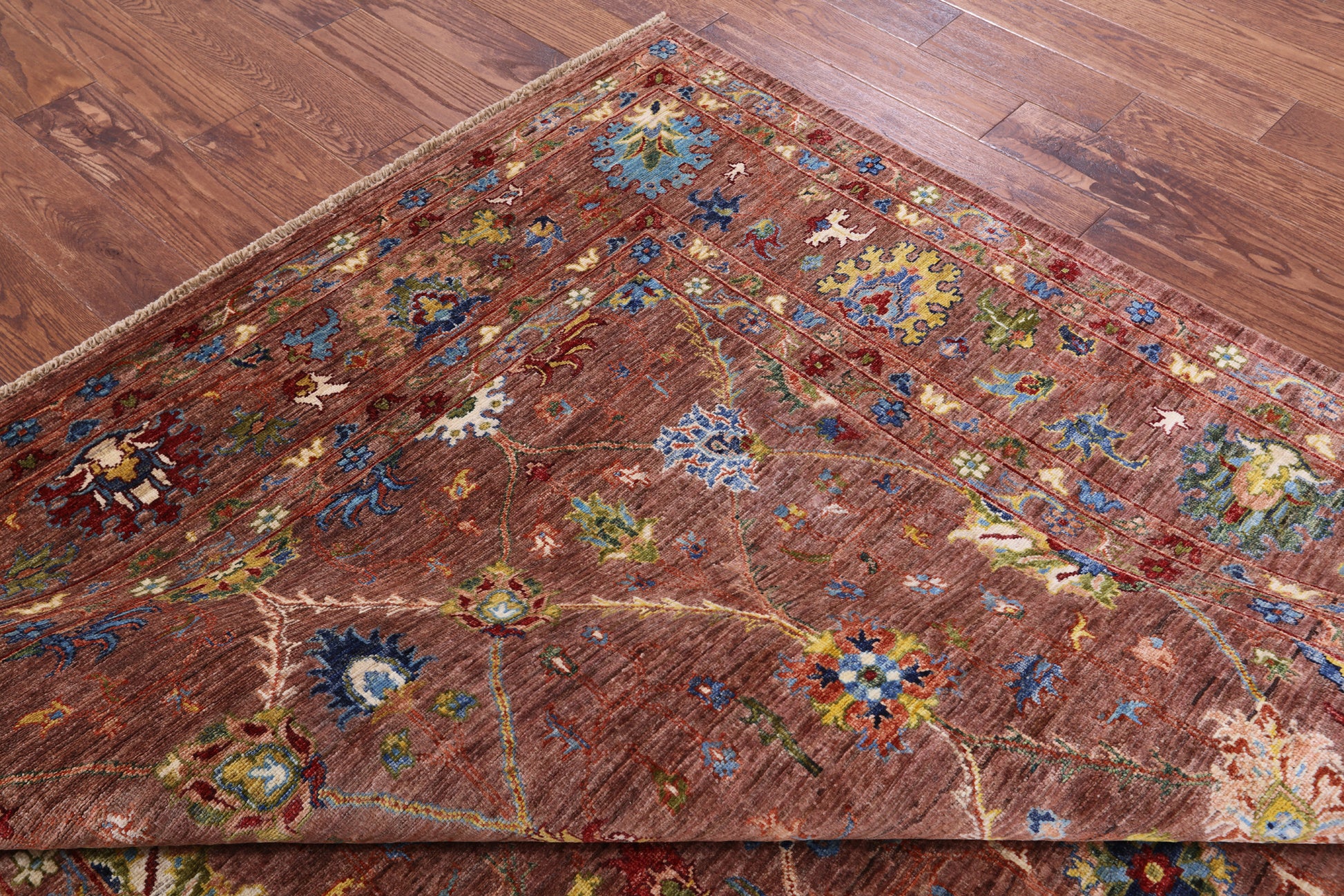 Brown Peshawar Hand Knotted Wool Rug - 6' 9" X 10' 1" - Golden Nile
