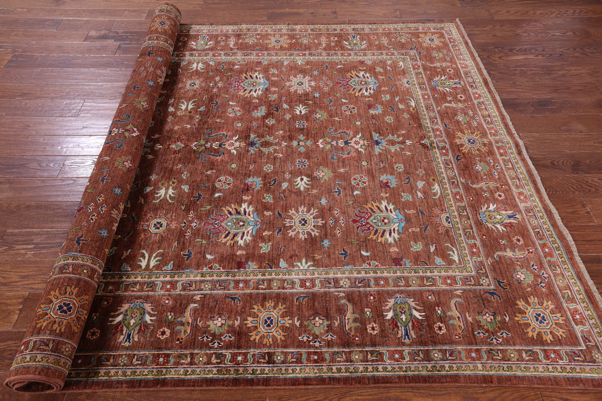Brown Peshawar Hand Knotted Wool Rug - 6' 9" X 10' 0" - Golden Nile