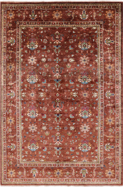 Brown Peshawar Hand Knotted Wool Rug - 6' 9" X 10' 0" - Golden Nile