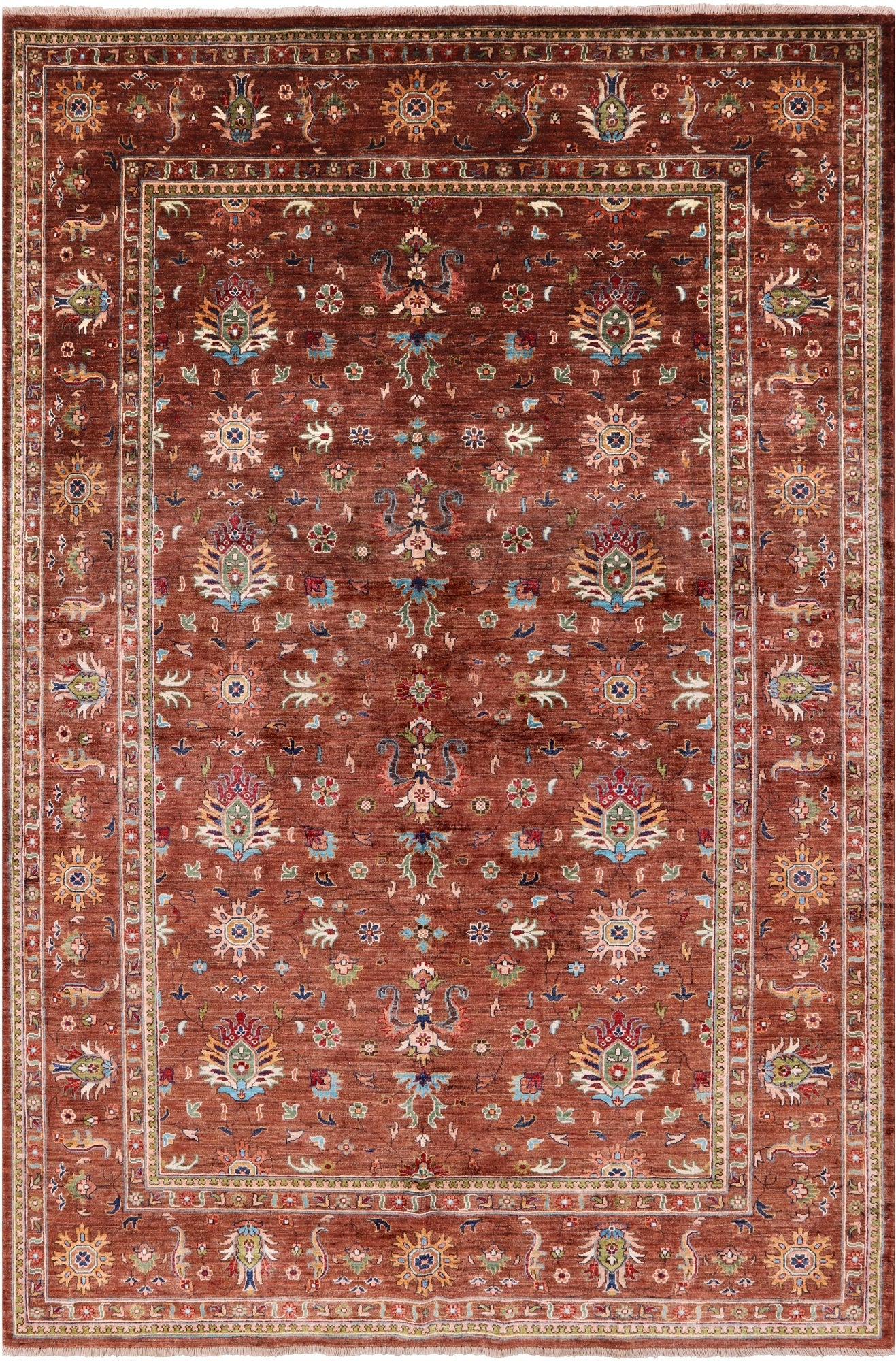 Brown Peshawar Hand Knotted Wool Rug - 6' 9" X 10' 0" - Golden Nile