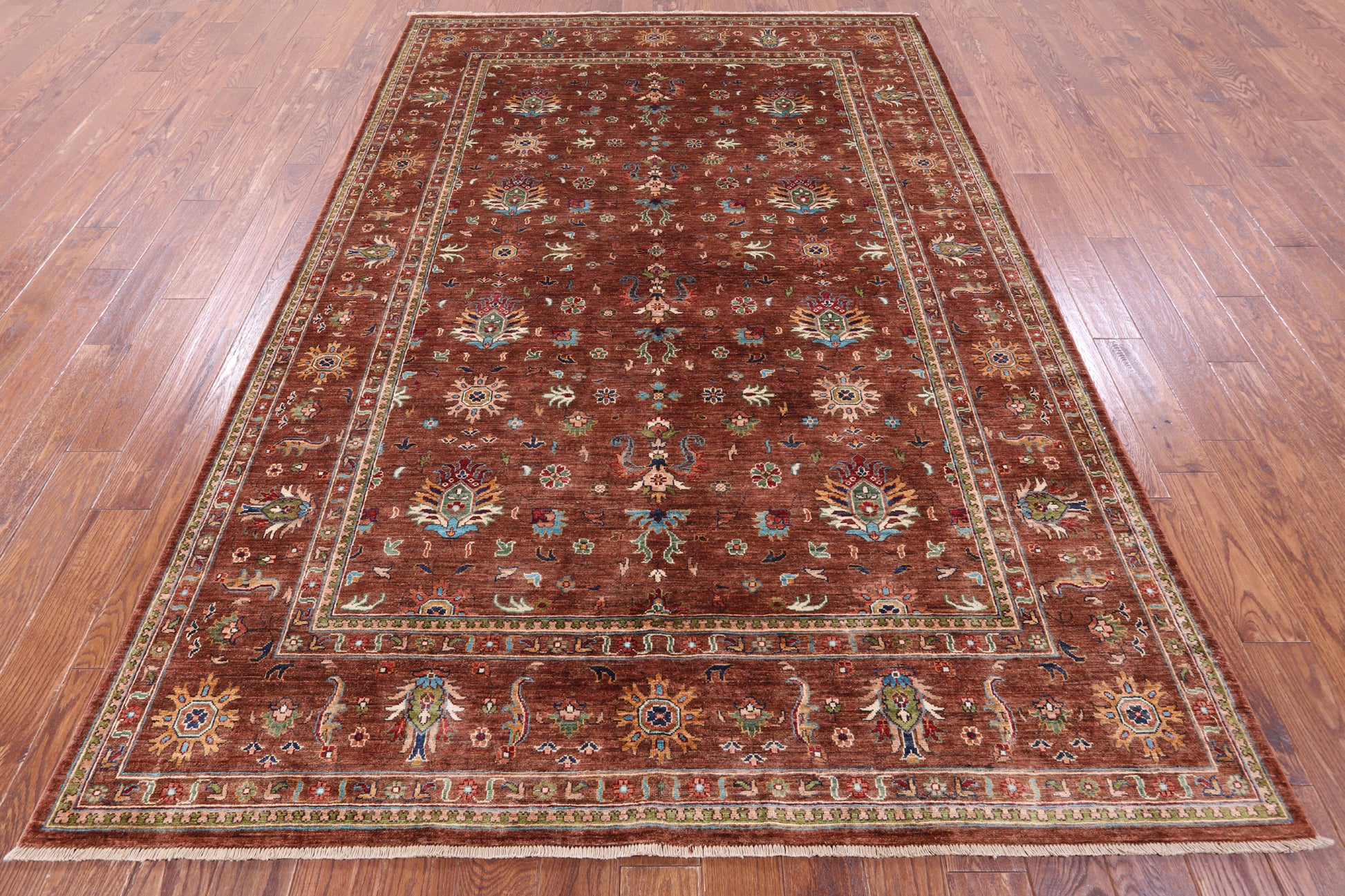 Brown Peshawar Hand Knotted Wool Rug - 6' 9" X 10' 0" - Golden Nile