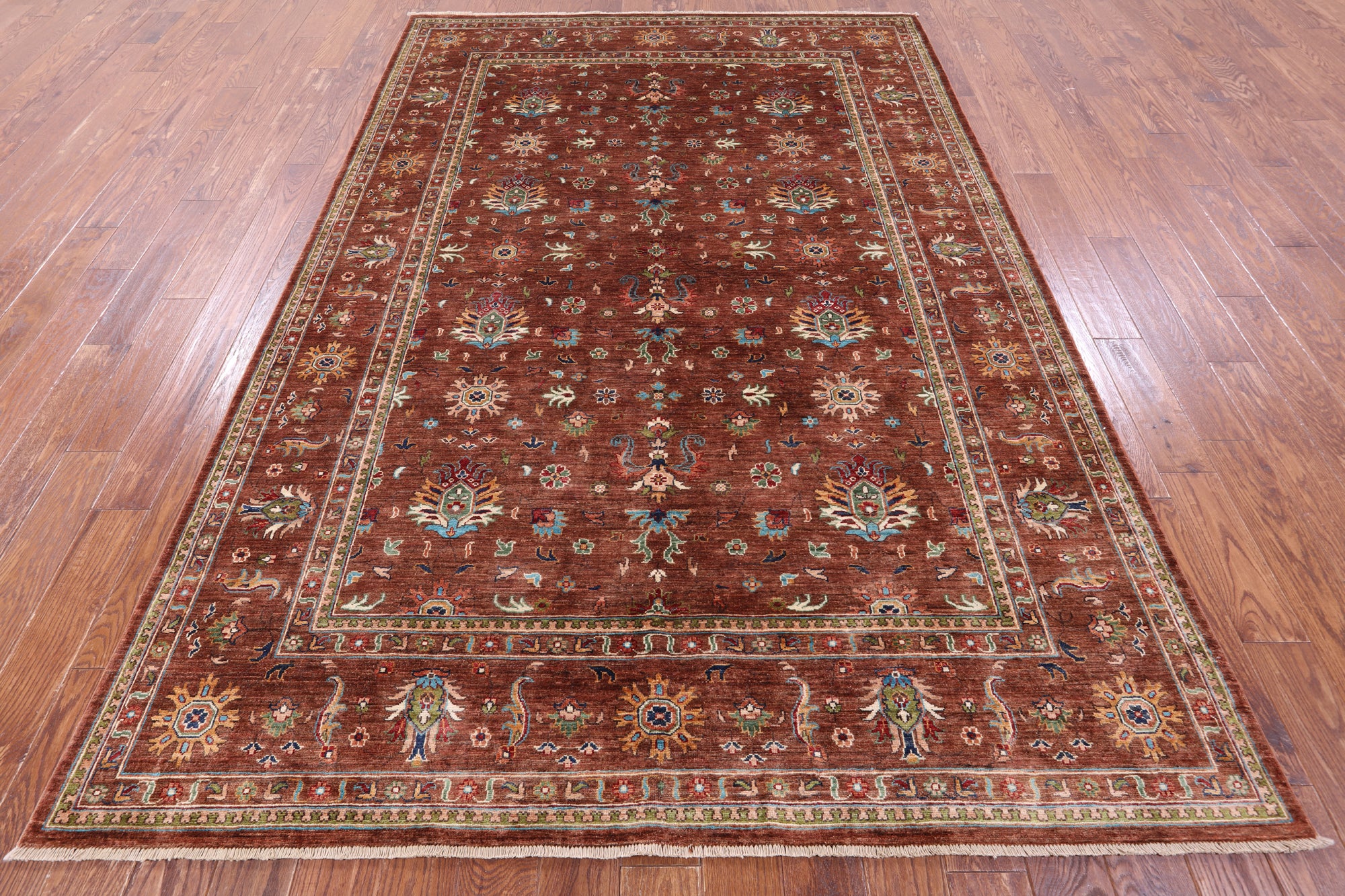 Brown Peshawar Hand Knotted Wool Rug - 6' 9" X 10' 0" - Golden Nile