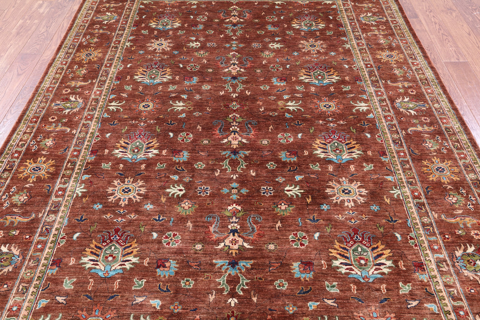 Brown Peshawar Hand Knotted Wool Rug - 6' 9" X 10' 0" - Golden Nile