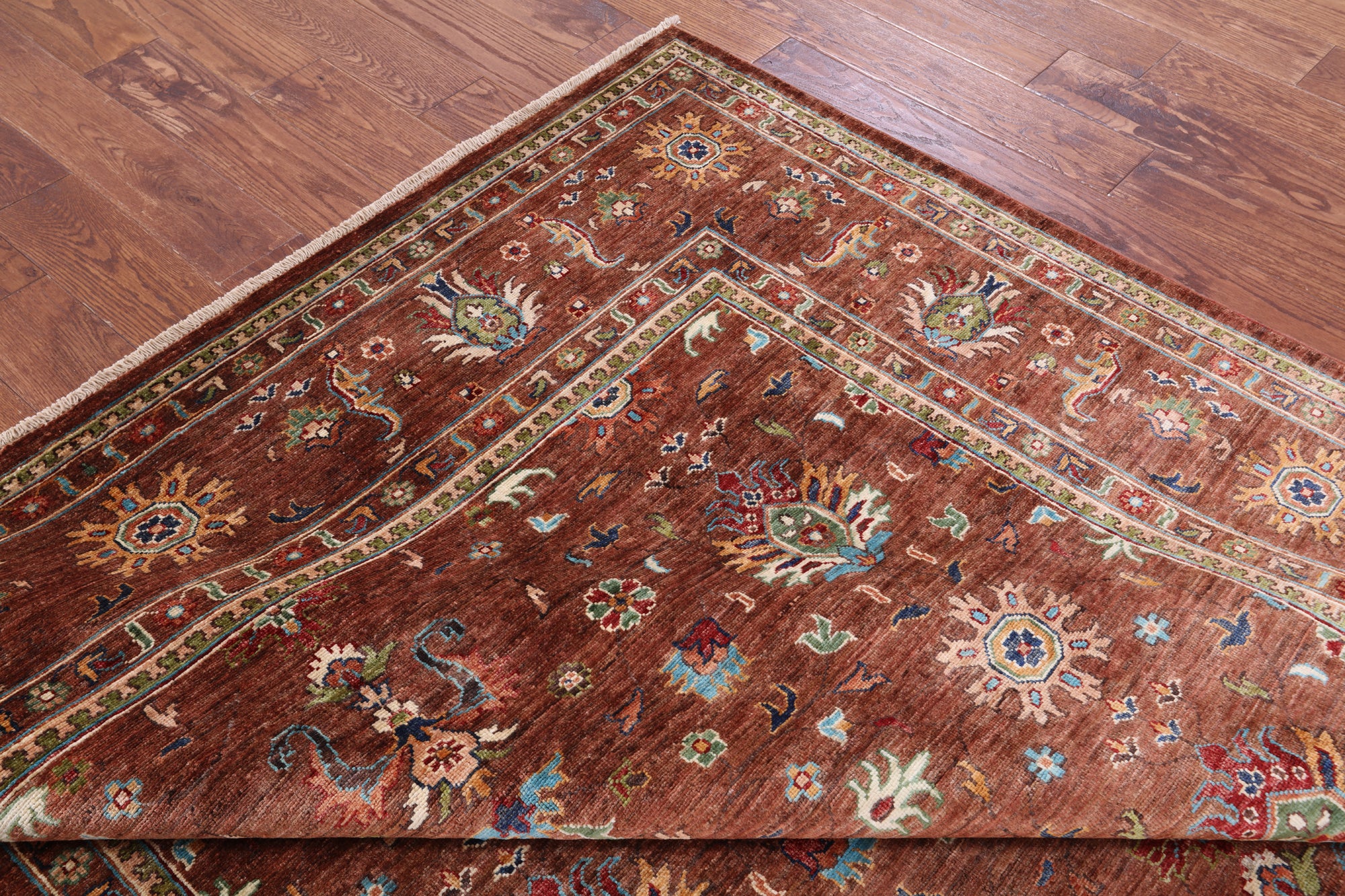 Brown Peshawar Hand Knotted Wool Rug - 6' 9" X 10' 0" - Golden Nile