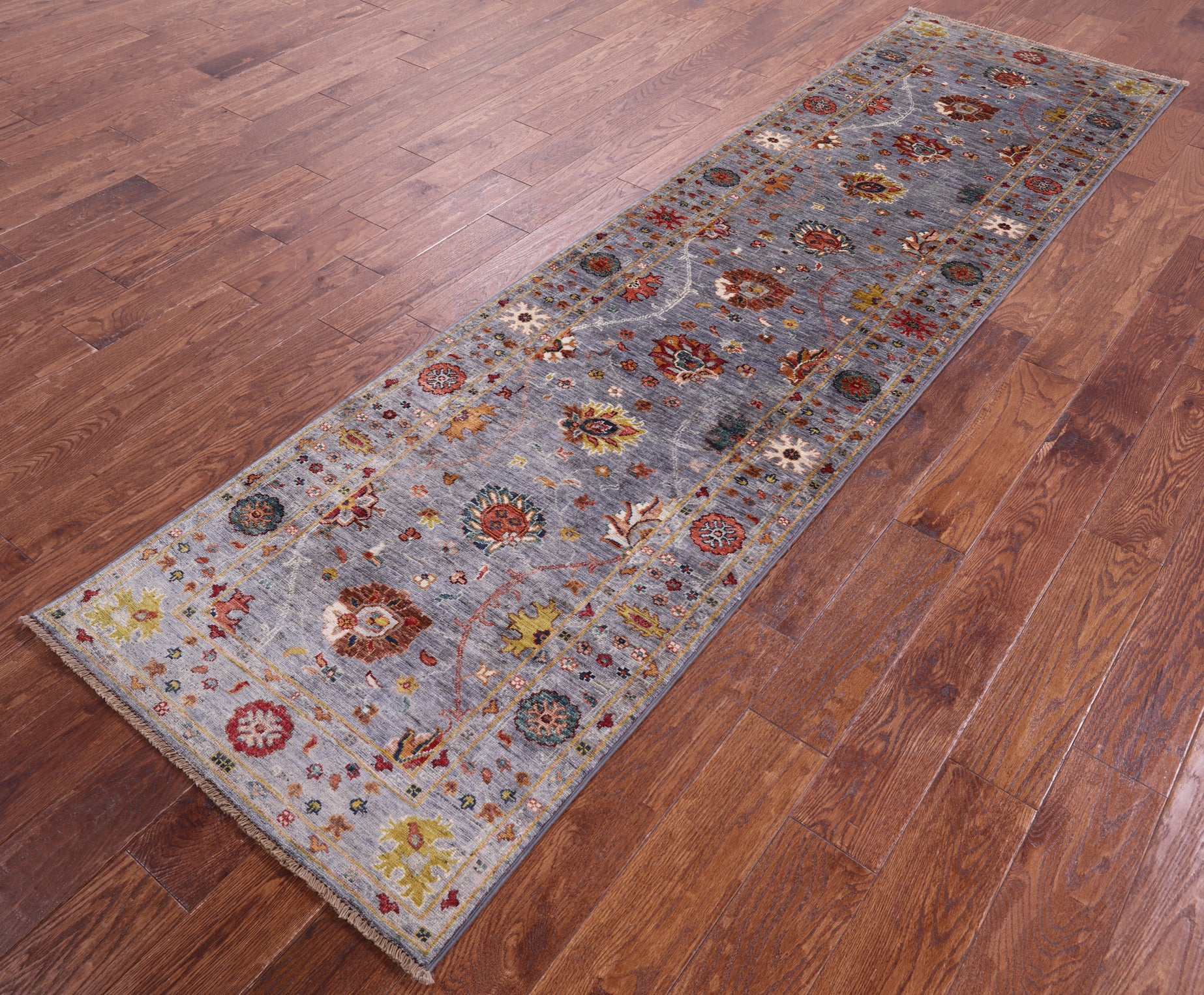 Grey Peshawar Hand Knotted Wool Runner Rug - 2' 8" X 9' 8" - Golden Nile