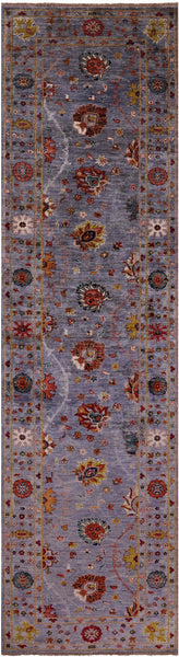 Grey Peshawar Hand Knotted Wool Runner Rug - 2' 8" X 9' 8" - Golden Nile