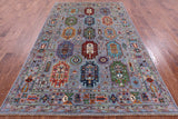 Grey Turkmen Ersari Hand Knotted Wool Rug - 6' 5" X 10' 1" - Golden Nile