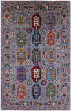Grey Turkmen Ersari Hand Knotted Wool Rug - 6' 5" X 10' 1" - Golden Nile