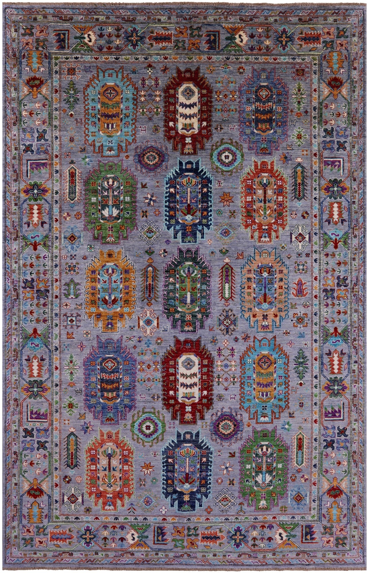 Grey Turkmen Ersari Hand Knotted Wool Rug - 6' 5" X 10' 1" - Golden Nile