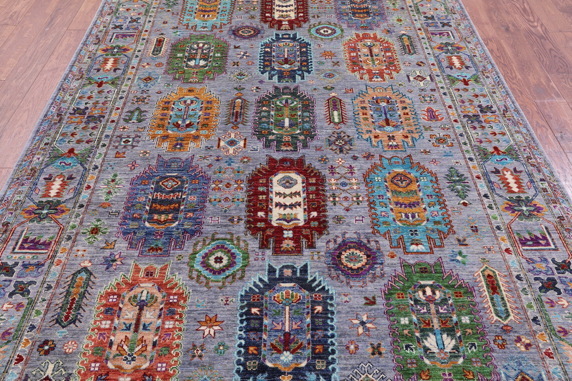Grey Turkmen Ersari Hand Knotted Wool Rug - 6' 5" X 10' 1" - Golden Nile