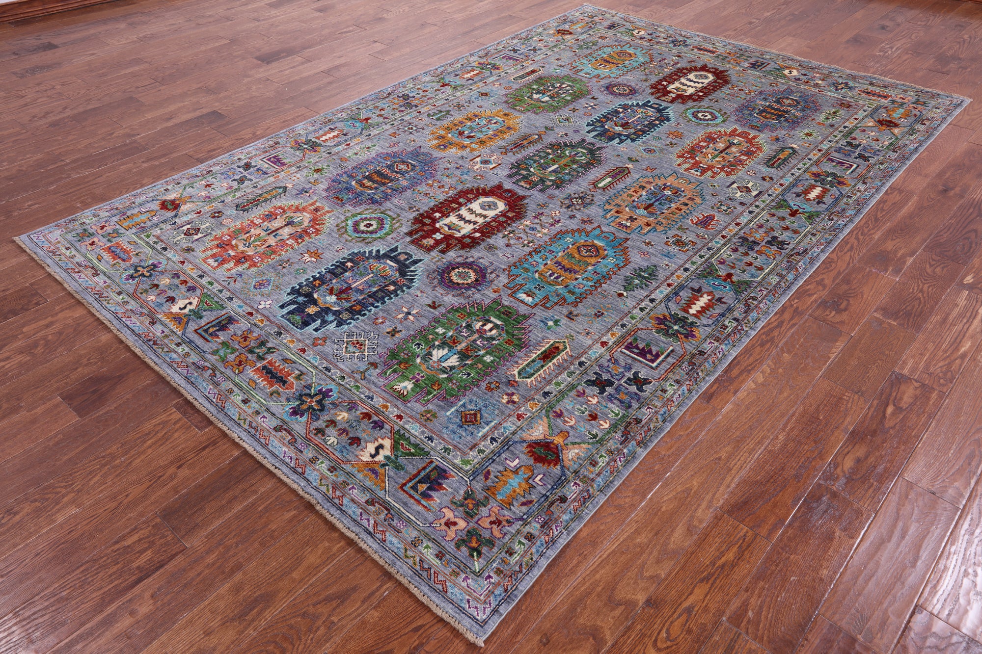 Grey Turkmen Ersari Hand Knotted Wool Rug - 6' 5" X 10' 1" - Golden Nile