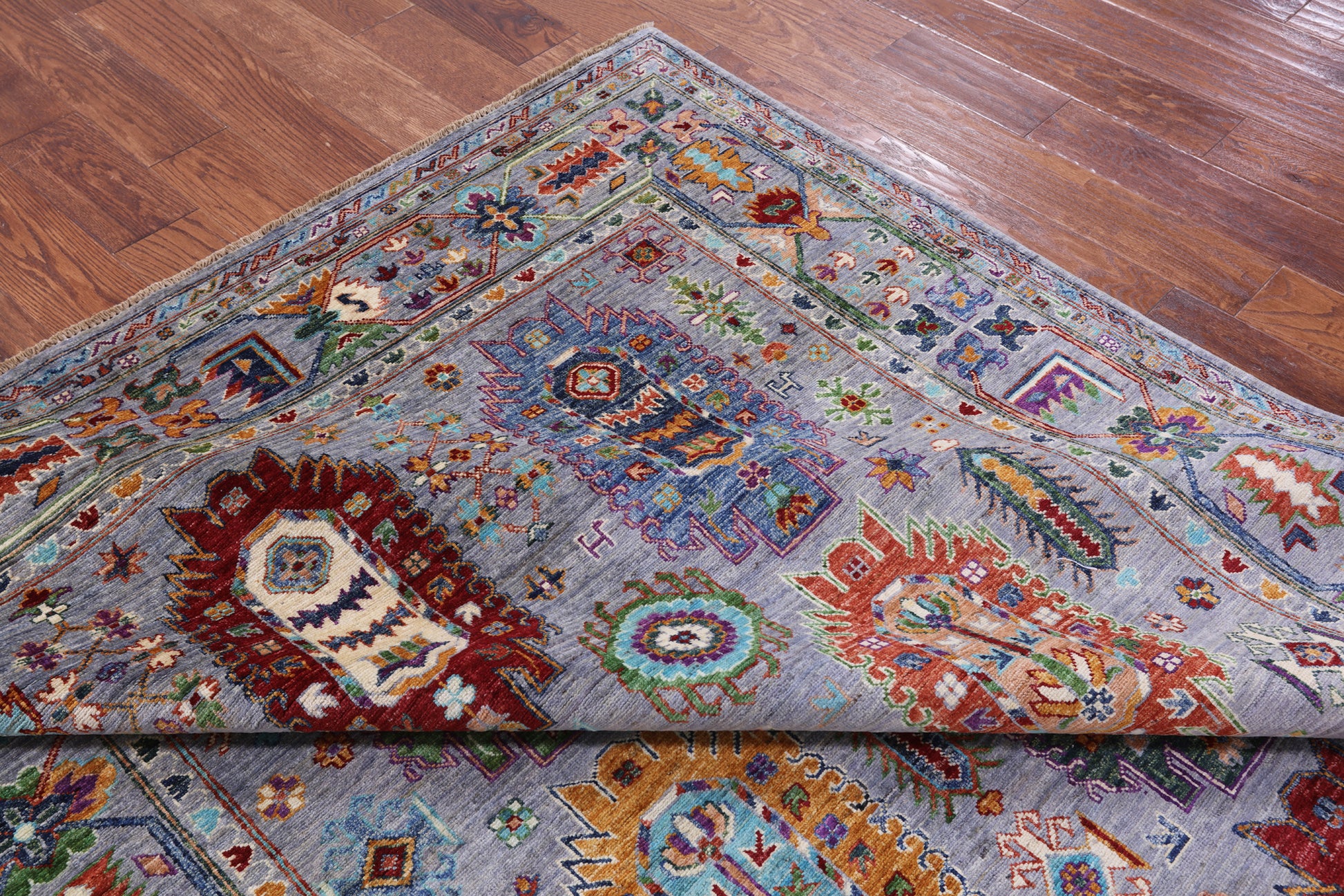 Grey Turkmen Ersari Hand Knotted Wool Rug - 6' 5" X 10' 1" - Golden Nile