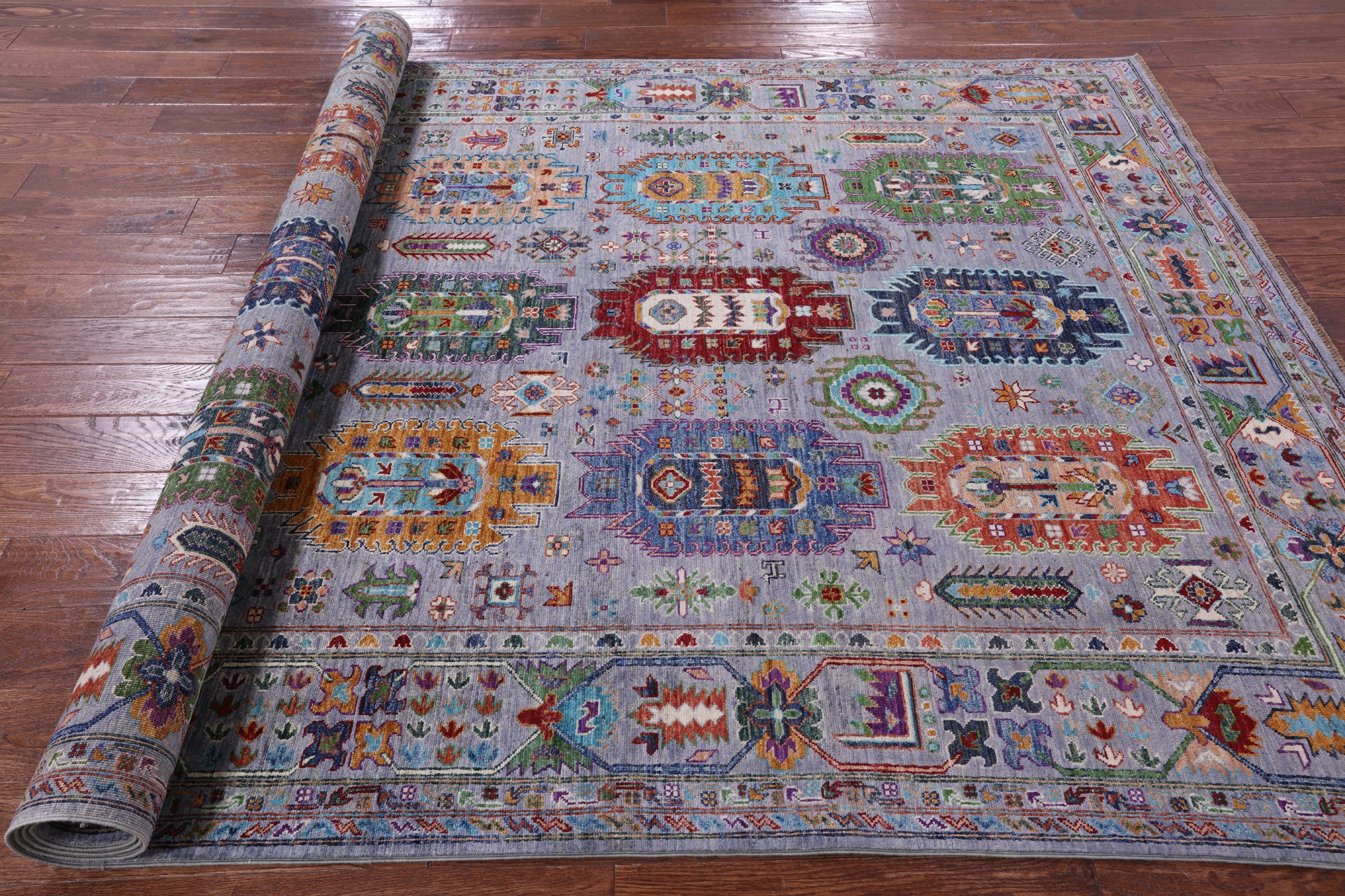 Grey Turkmen Ersari Hand Knotted Wool Rug - 6' 5" X 10' 1" - Golden Nile