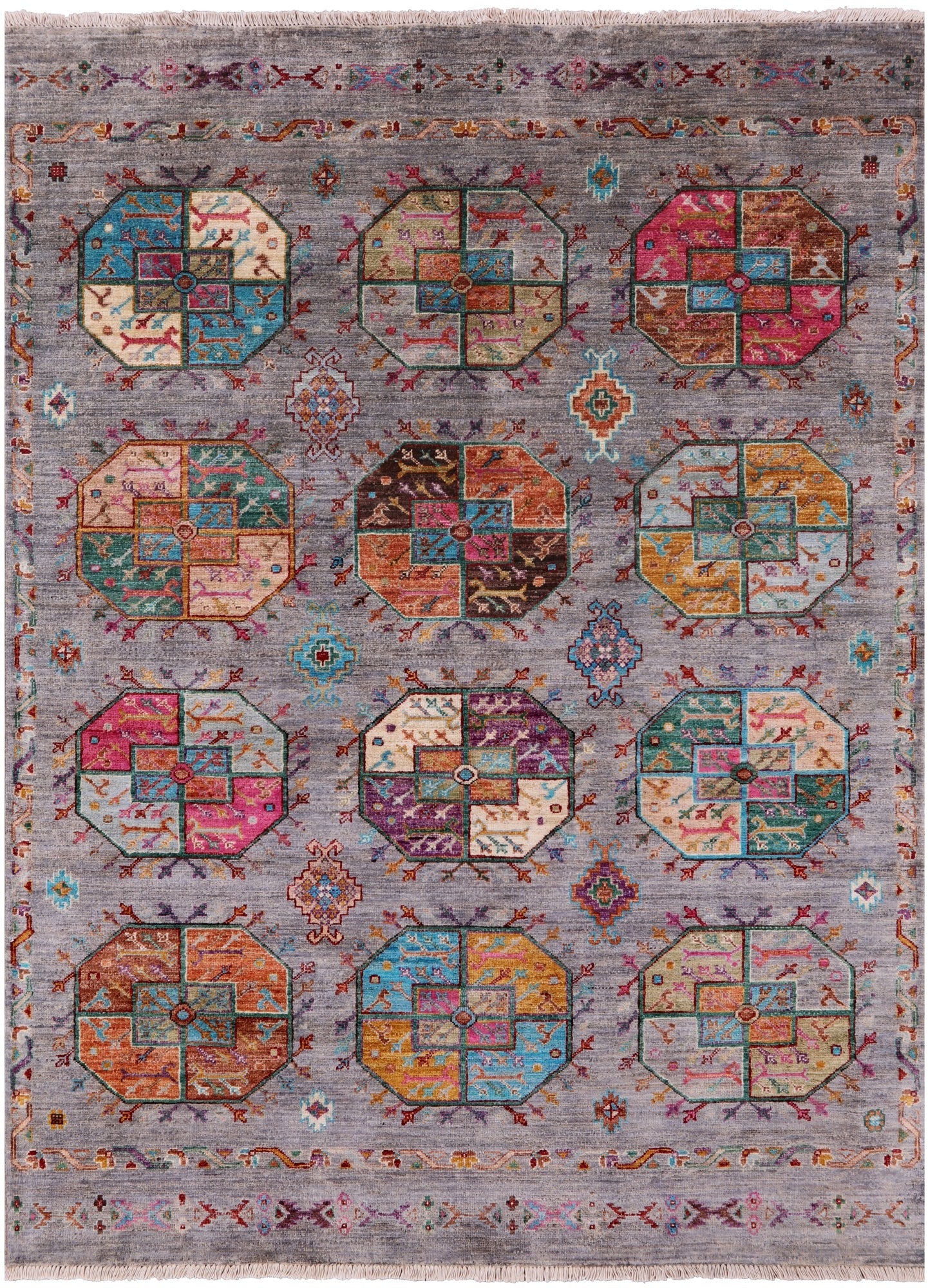 Turkmen Ersari Hand Knotted Wool Rug - 5' 1" X 6' 10" - Golden Nile