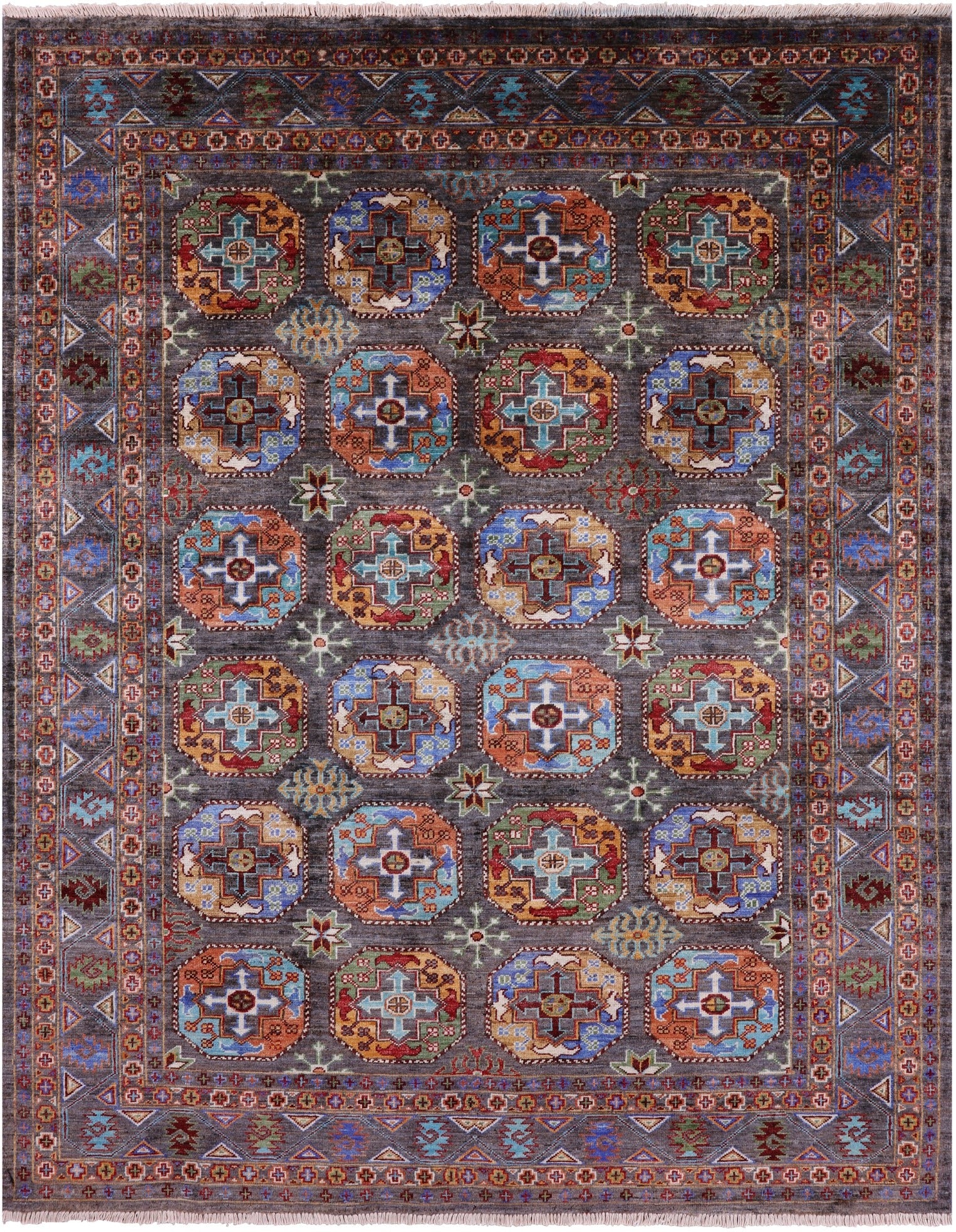 Grey Turkmen Ersari Hand Knotted Wool Rug - 5' 2" X 6' 7" - Golden Nile