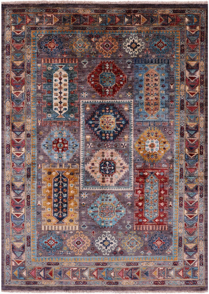 Grey Turkmen Ersari Hand Knotted Wool Rug - 5' 1" X 6' 11" - Golden Nile