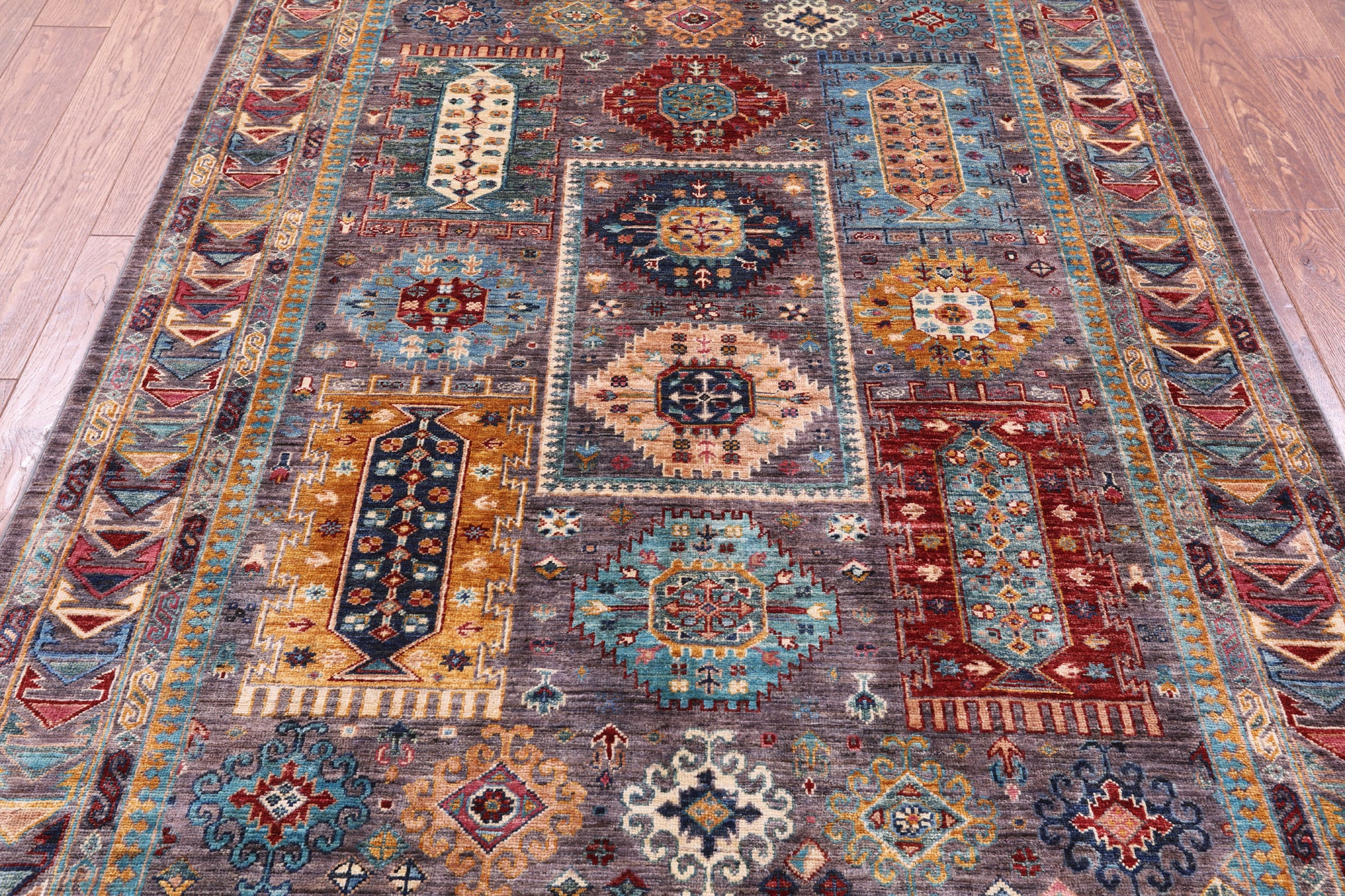 Grey Turkmen Ersari Hand Knotted Wool Rug - 5' 1" X 6' 11" - Golden Nile