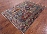 Grey Turkmen Ersari Hand Knotted Wool Rug - 5' 1" X 6' 11" - Golden Nile