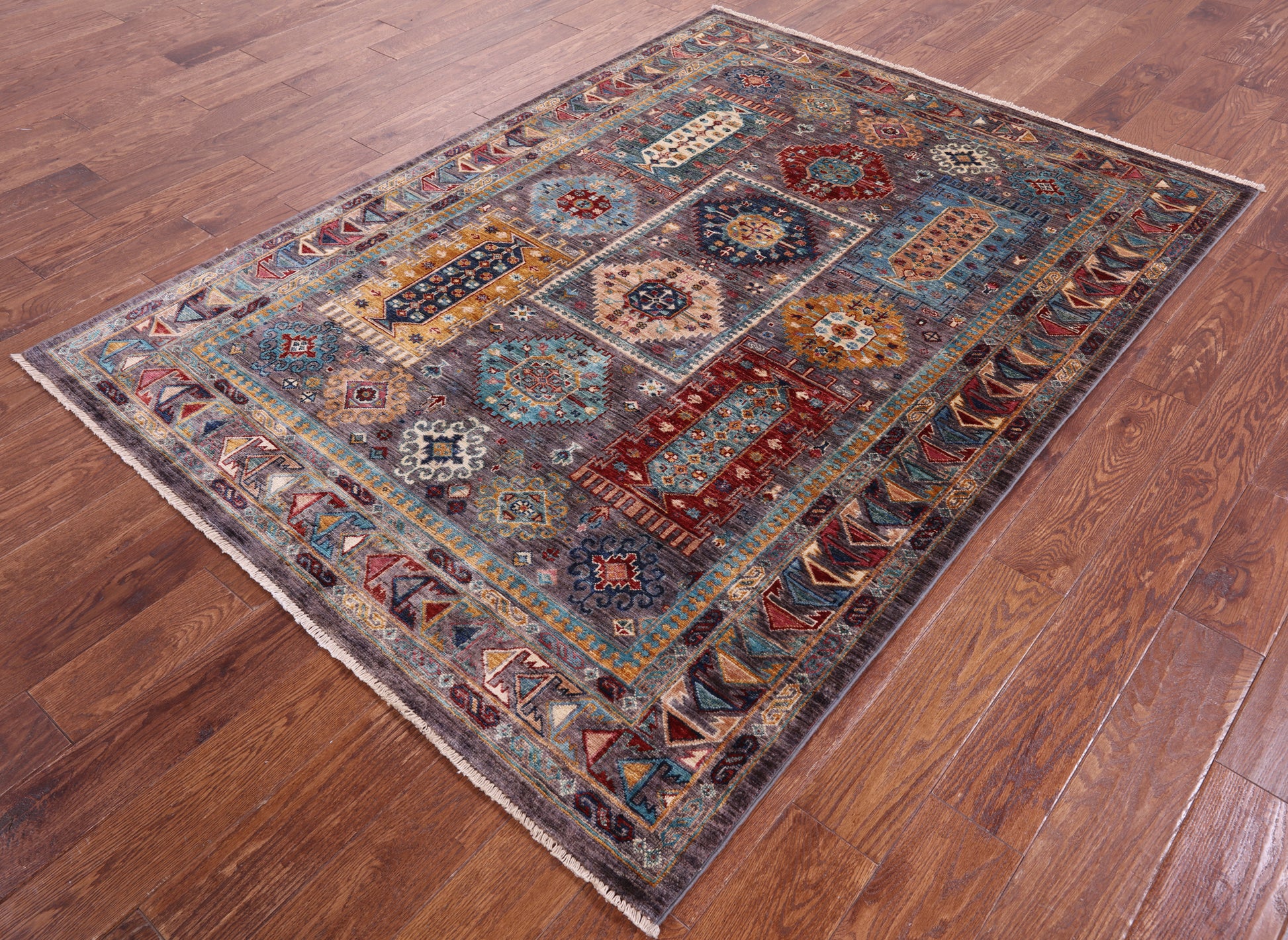 Grey Turkmen Ersari Hand Knotted Wool Rug - 5' 1" X 6' 11" - Golden Nile