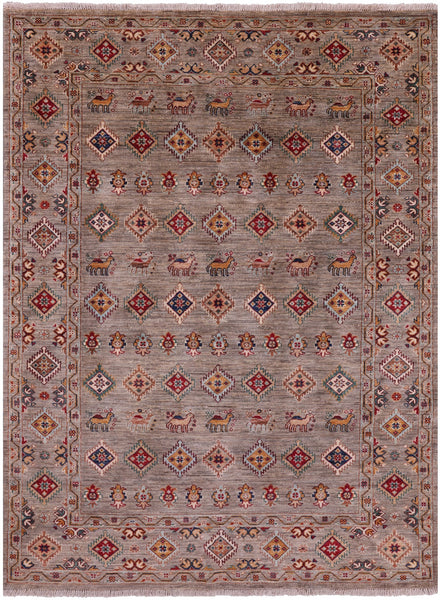 Tribal Persian Gabbeh Hand Knotted Wool Rug - 4' 10" X 6' 6" - Golden Nile