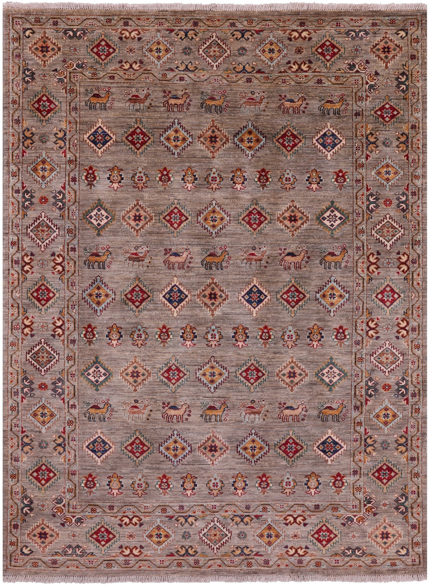 Tribal Persian Gabbeh Hand Knotted Wool Rug - 4' 10" X 6' 6" - Golden Nile