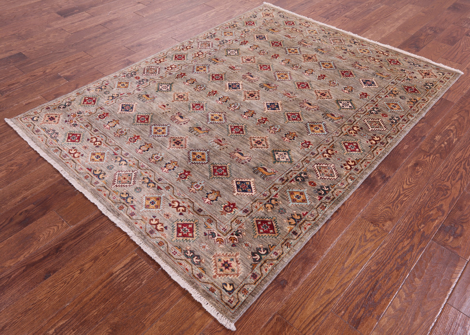 Tribal Persian Gabbeh Hand Knotted Wool Rug - 4' 10" X 6' 6" - Golden Nile