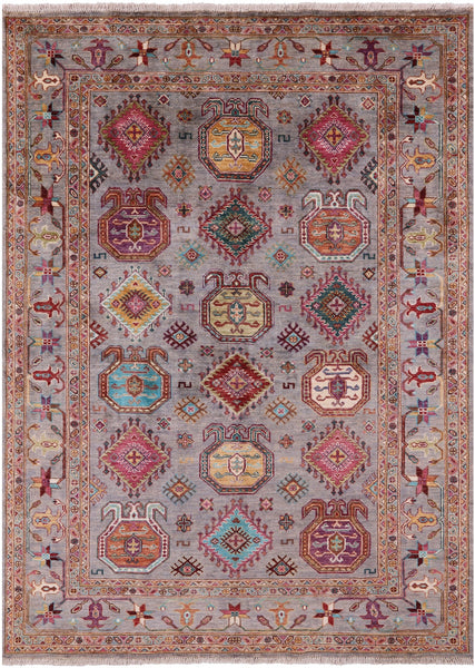 Turkmen Ersari Hand Knotted Wool Rug - 5' 0" X 6' 10" - Golden Nile