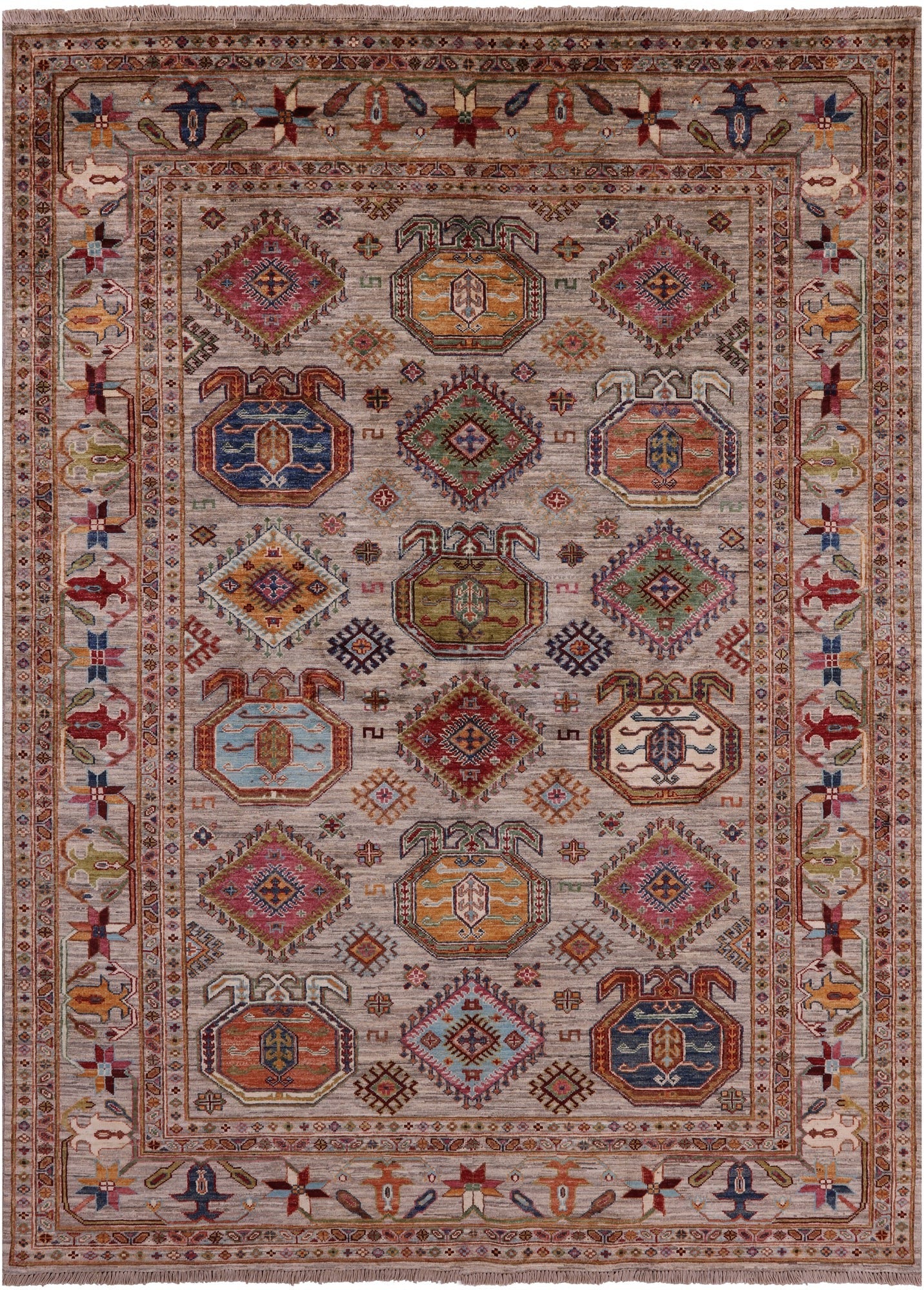 Turkmen Ersari Hand Knotted Wool Rug - 5' 8" X 7' 7" - Golden Nile