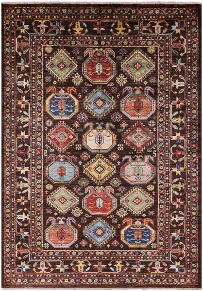 Brown Turkmen Ersari Hand Knotted Wool Rug - 5' 8" X 8' 1" - Golden Nile