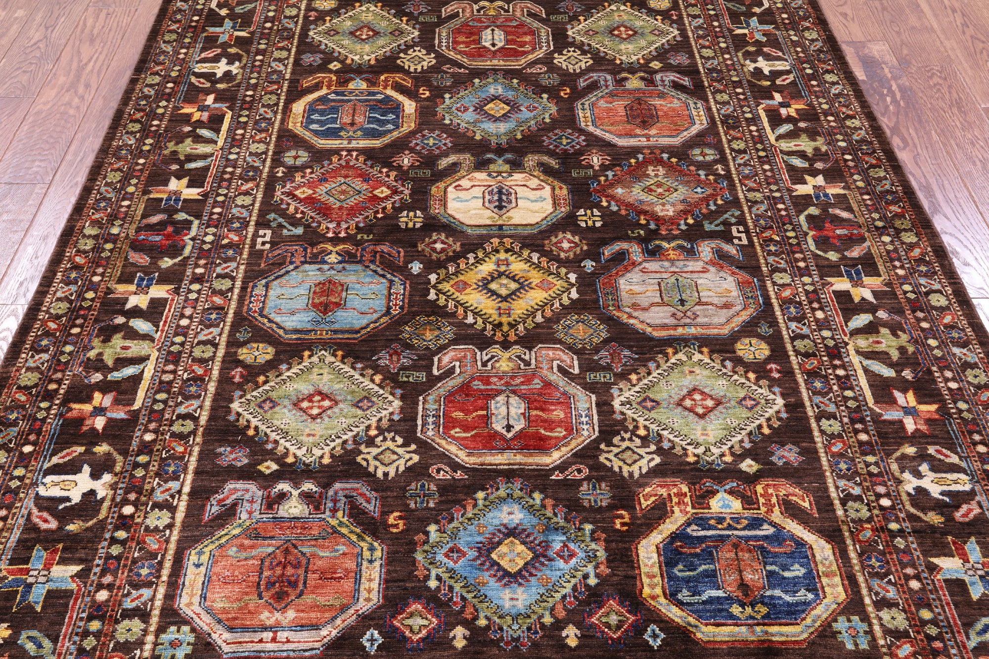 Brown Turkmen Ersari Hand Knotted Wool Rug - 5' 8" X 8' 1" - Golden Nile