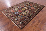 Brown Turkmen Ersari Hand Knotted Wool Rug - 5' 8" X 8' 1" - Golden Nile