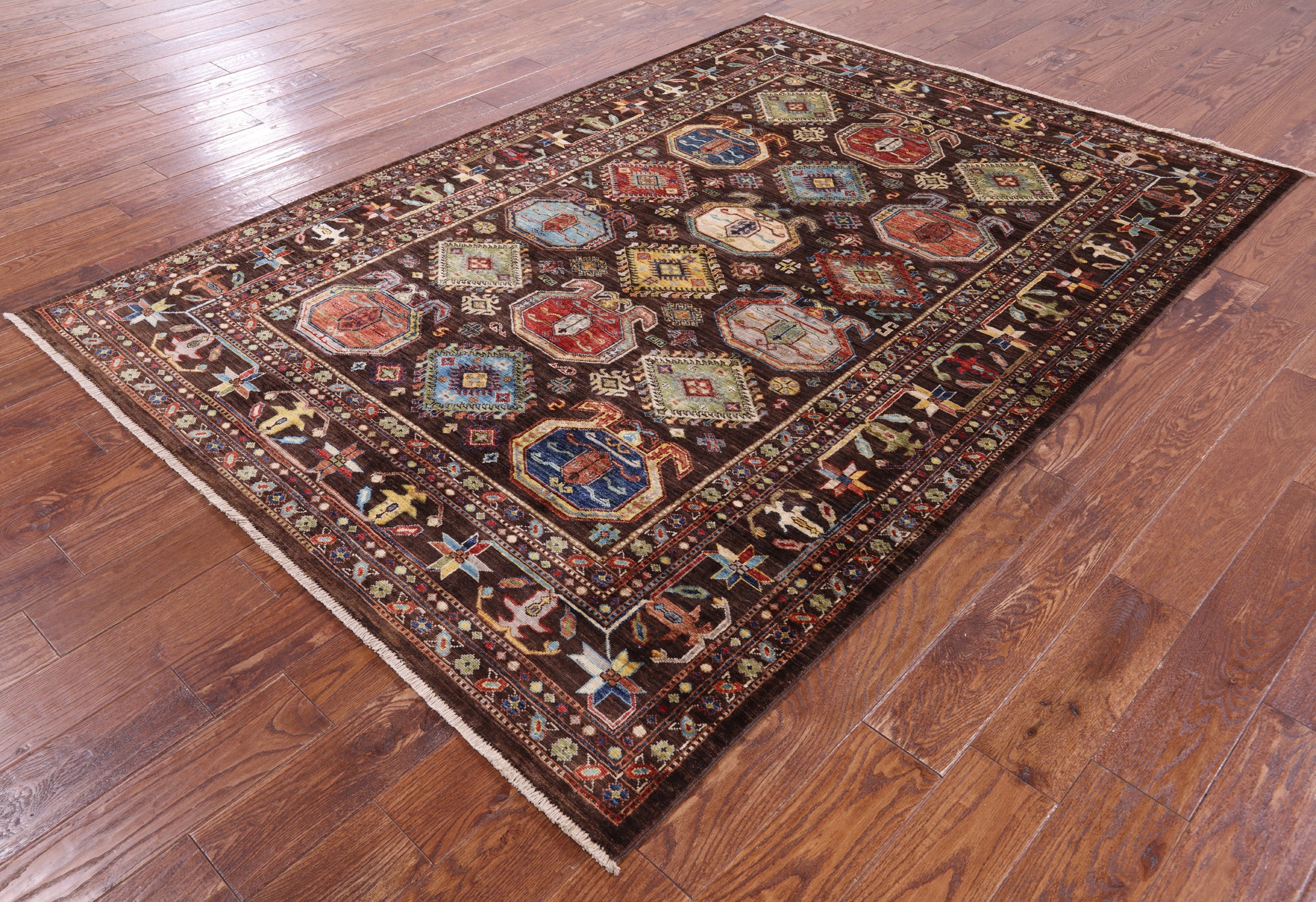 Brown Turkmen Ersari Hand Knotted Wool Rug - 5' 8" X 8' 1" - Golden Nile