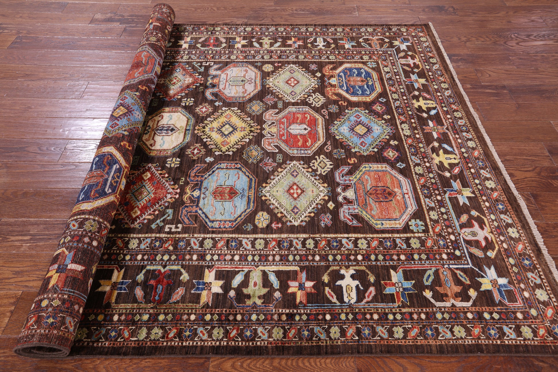Brown Turkmen Ersari Hand Knotted Wool Rug - 5' 8" X 8' 1" - Golden Nile