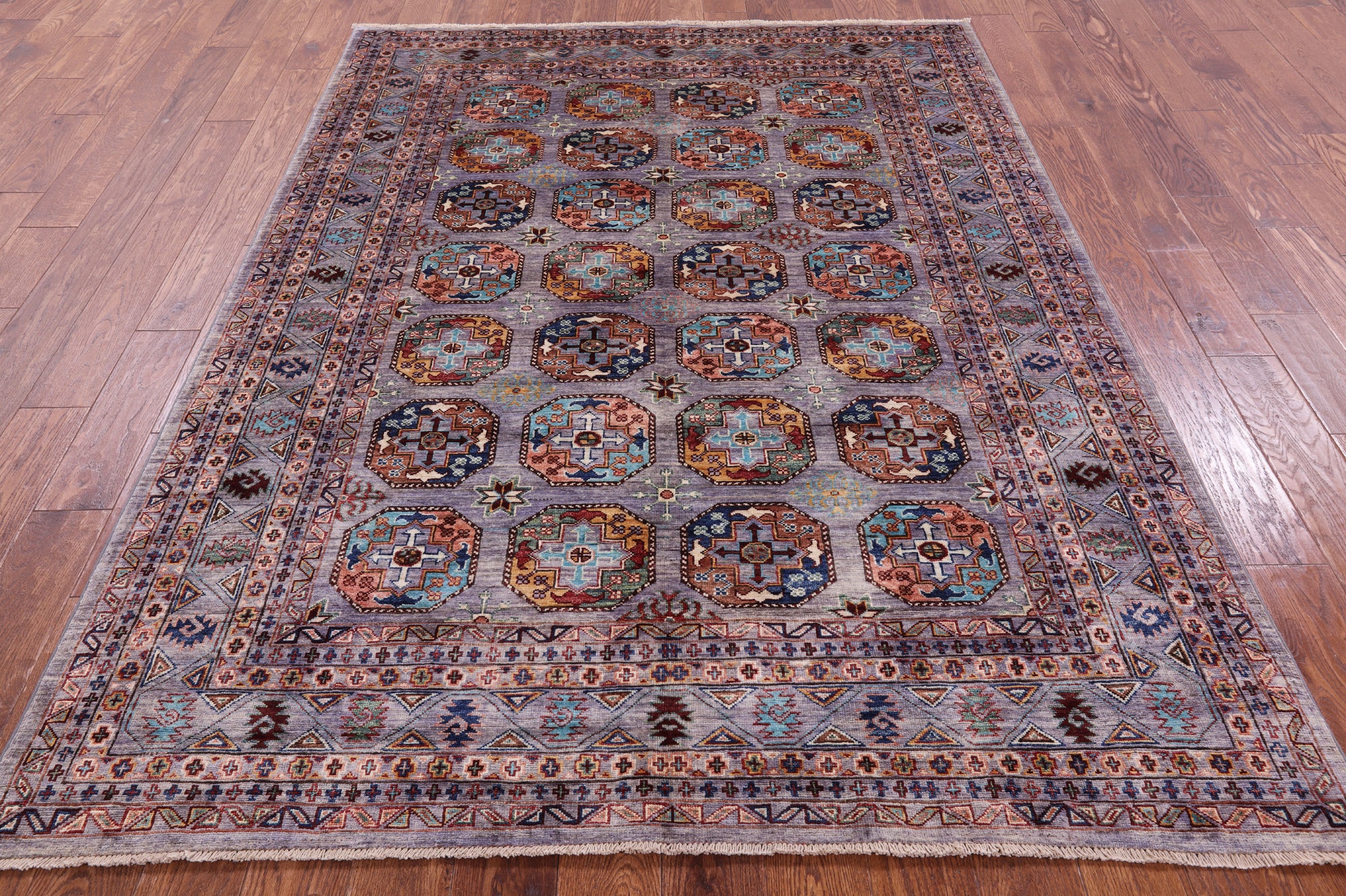 Grey Turkmen Ersari Hand Knotted Wool Rug - 5' 9" X 7' 9" - Golden Nile