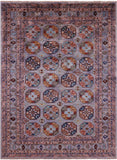 Grey Turkmen Ersari Hand Knotted Wool Rug - 5' 9" X 7' 9" - Golden Nile