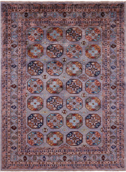 Grey Turkmen Ersari Hand Knotted Wool Rug - 5' 9" X 7' 9" - Golden Nile